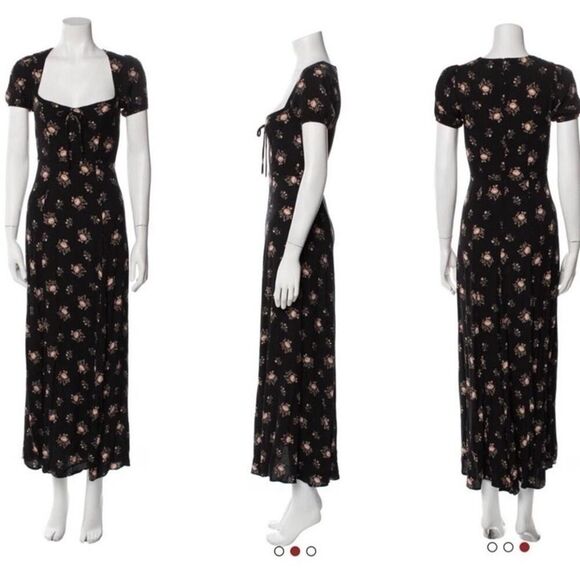 Reformation Rosetti Maxi Dress Black Floral Square Neck Short Sleeve Size 6 - Picture 3 of 13